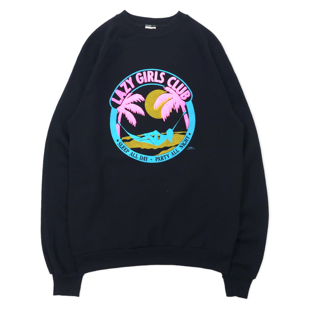 日本然リトテ-古着オンライン-JERZEES USA製 90年代 プリント スウェット L ブラック コットン 裏起毛 LAZY GIRLS CLUB-JERZEES USA Made 90's Print Sweatshirt L Black Cotton brushed lining LAZY GIRLS CLUB