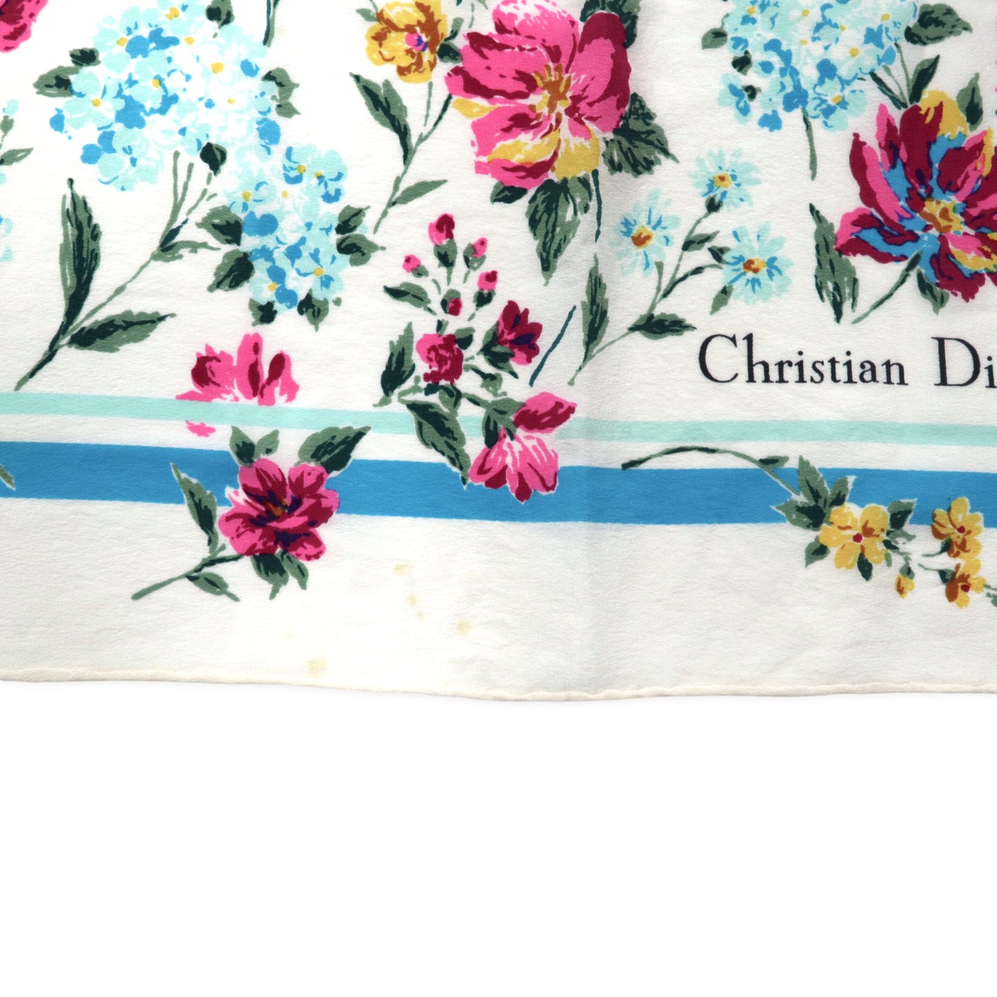 Christian Dior レトロ スカーフ 大判 ホワイト 花柄 シルク