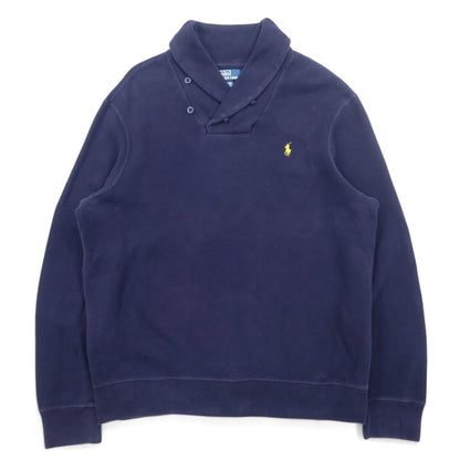 日本然リトテ-古着オンライン-Polo by Ralph Lauren ショールカラー スウェット XL ネイビー コットン スモールポニー刺繍-Polo by Ralph Lauren Shawl Collar Sweatshirt XL Navy Cotton Small Pony Embroidery