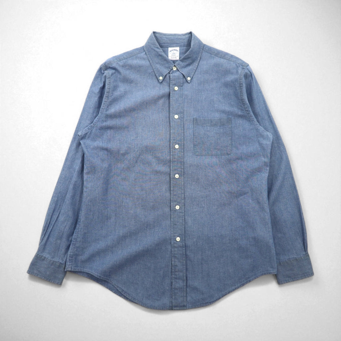 Brooks Brothers REGENT Button-Down Chambray Shirt, Large, Blue Cotton