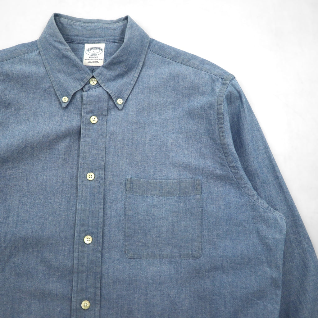 Brooks Brothers REGENT Button-Down Chambray Shirt, Large, Blue Cotton