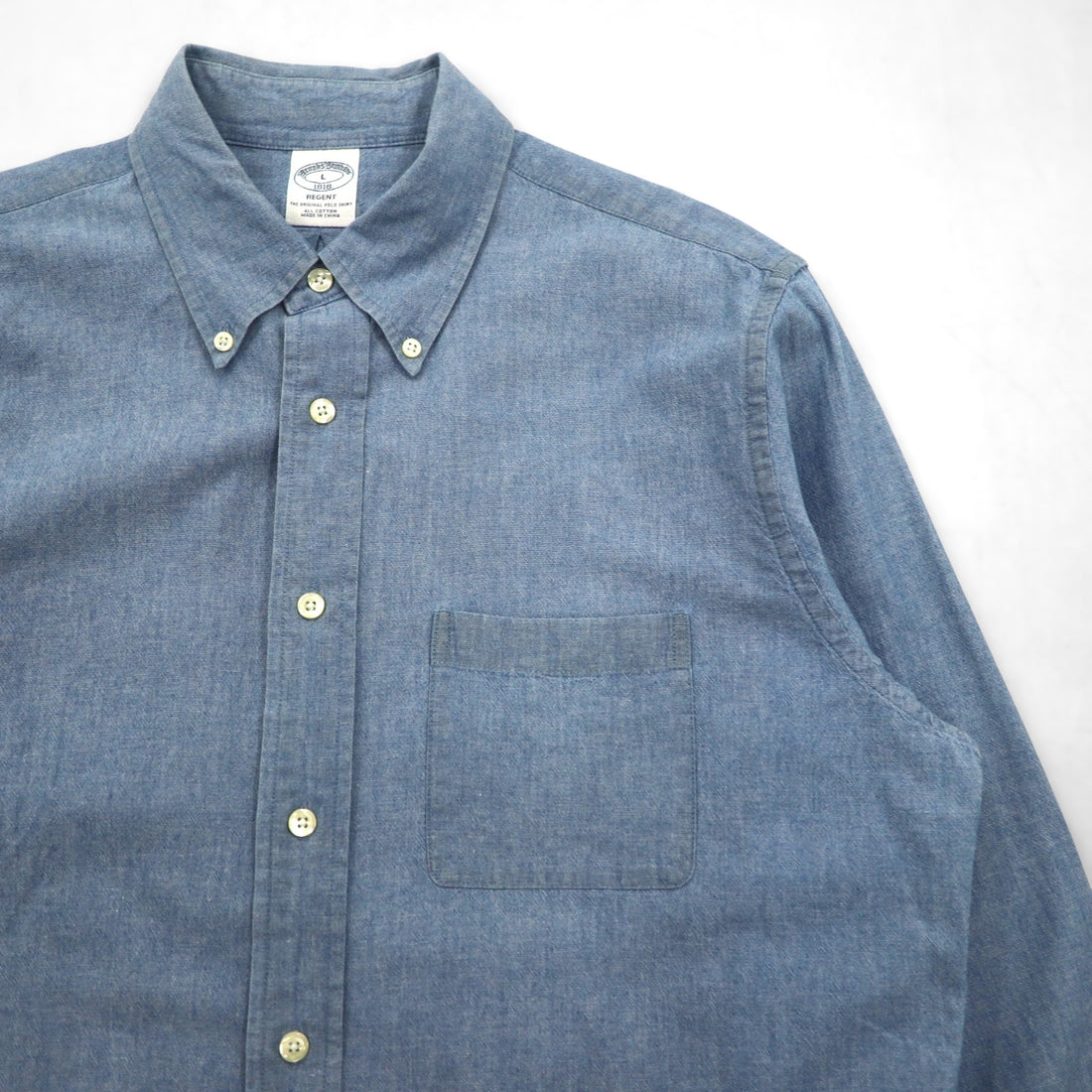 Brooks Brothers REGENT Button-Down Chambray Shirt, Large, Blue Cotton