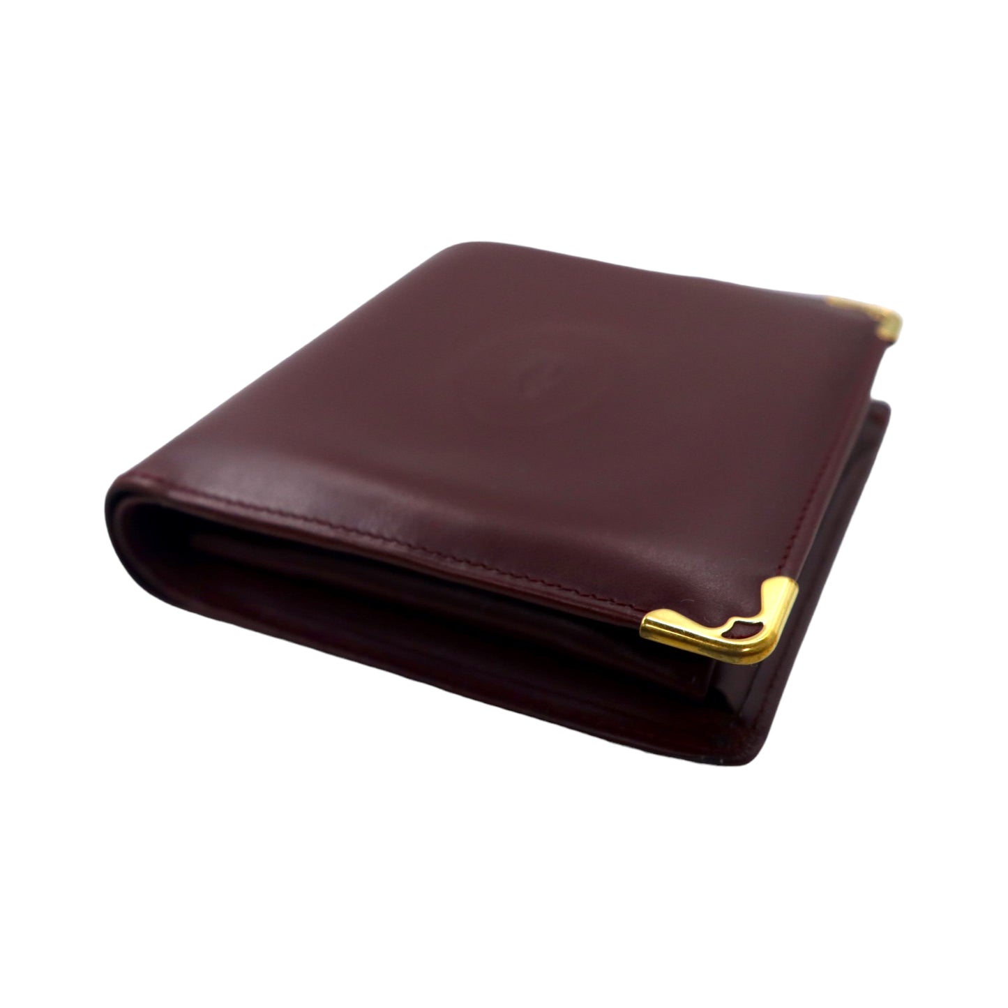 Cartier Mastline Folding Wallet Bordeaux Leather Vintage Vintage