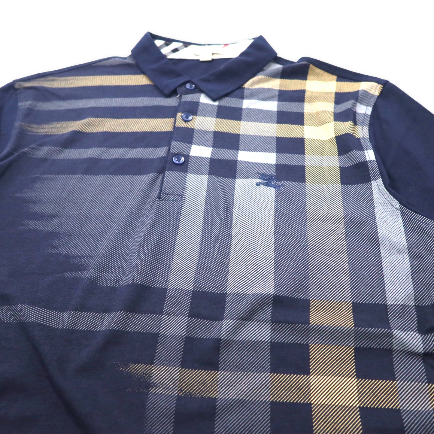 BURBERRY イングランド製 ポロシャツ L ネイビー ノバチェック コットン ワンポイントロゴ