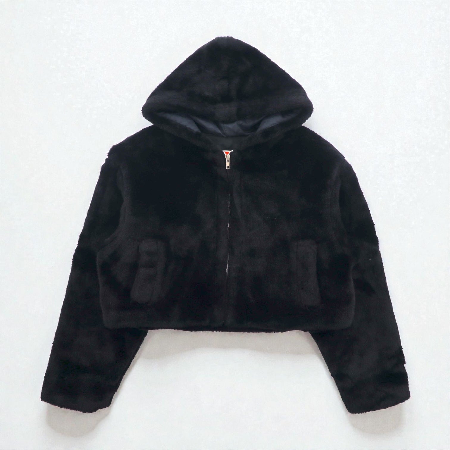 MRD CLUB 90年代 クロップド エコファー ジップパーカー ブルゾン FREE ブラック アクリル