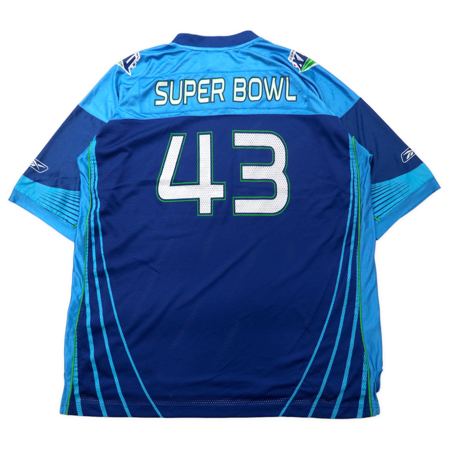 Reebok NFL ゲームシャツ 2XL ブルー ナイロン SUPER BOWL ナンバリング ビッグサイズ