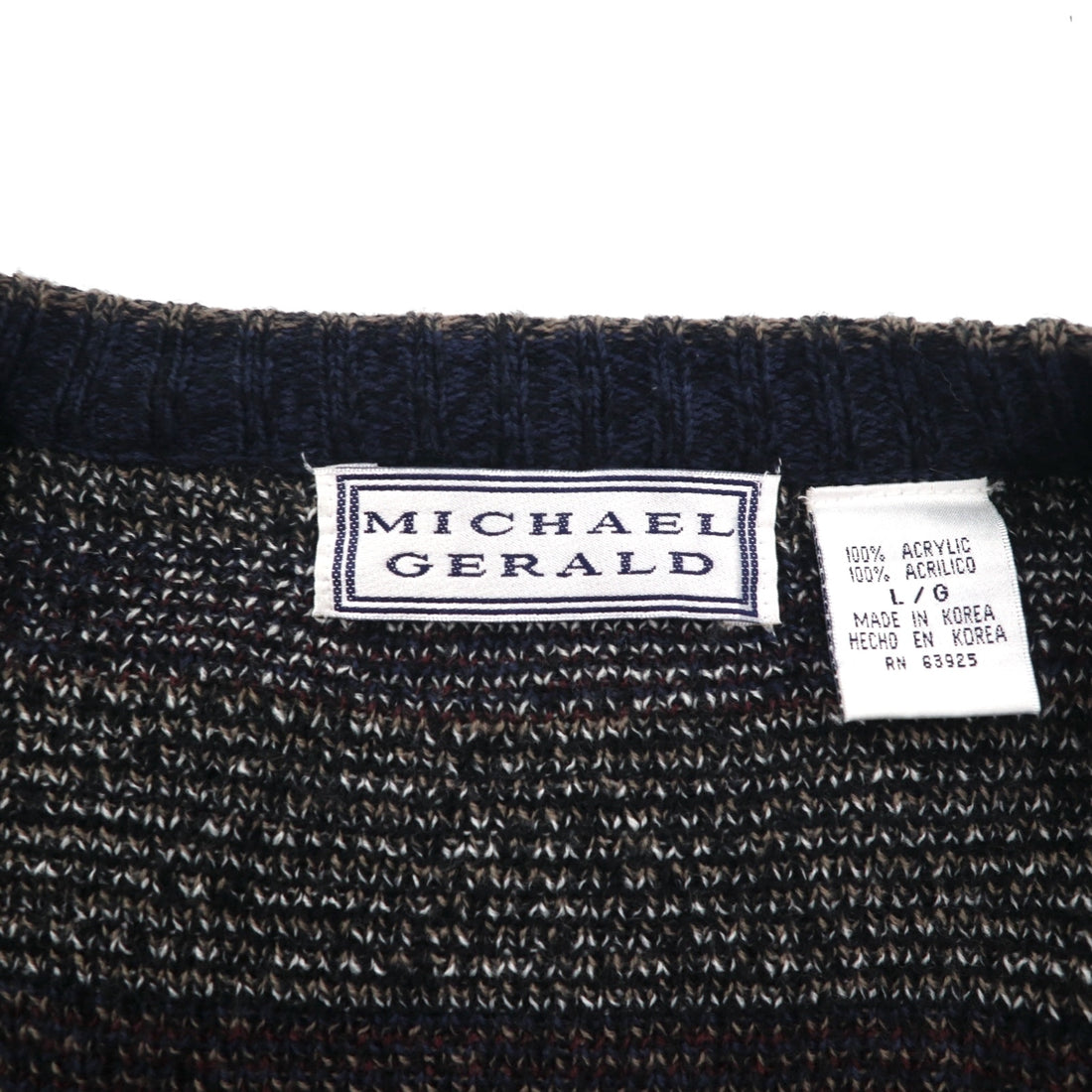 MICHAEL GERALD 90年代 総柄 ジャガードニット カーディガン L ネイビー アクリル