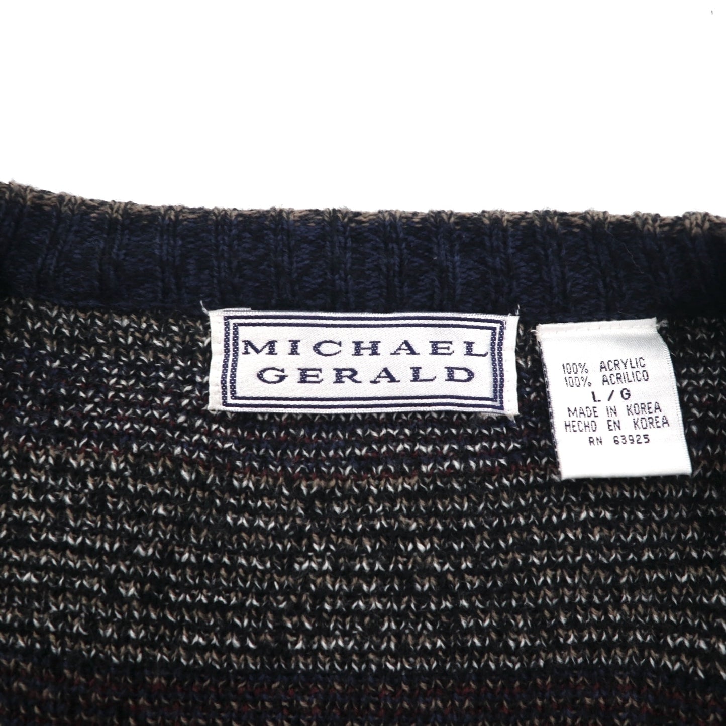 MICHAEL GERALD 90年代 総柄 ジャガードニット カーディガン L ネイビー アクリル