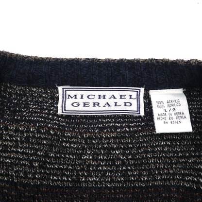 MICHAEL GERALD 90年代 総柄 ジャガードニット カーディガン L ネイビー アクリル