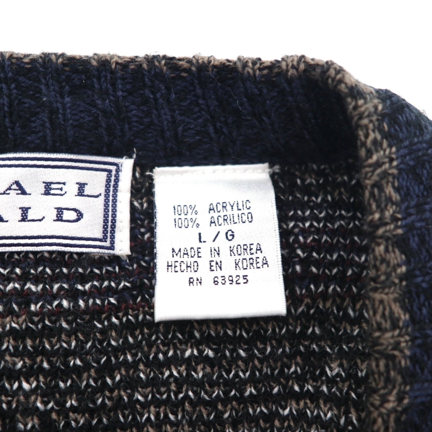 MICHAEL GERALD 90年代 総柄 ジャガードニット カーディガン L ネイビー アクリル