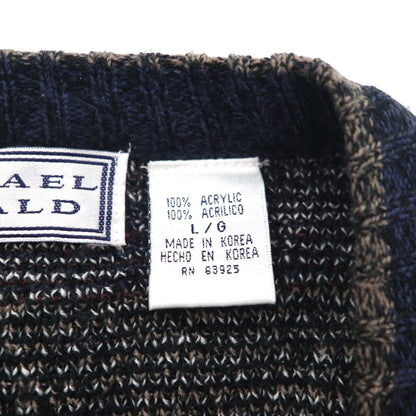 MICHAEL GERALD 90年代 総柄 ジャガードニット カーディガン L ネイビー アクリル