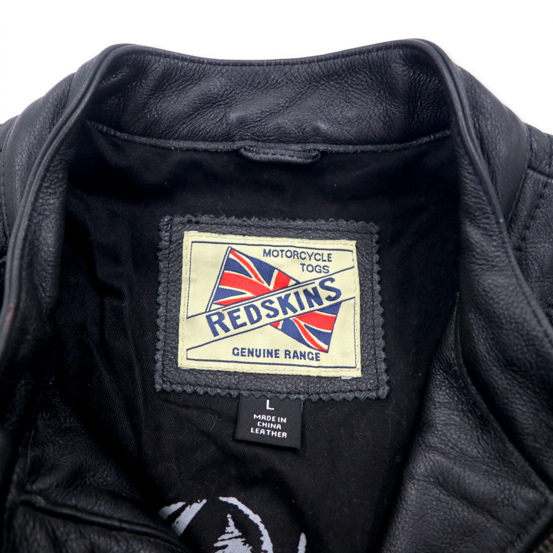 MOTORCYCLE TOGS REDSKINS Single Leather Riders Biker Jacket L Black Union Jack Patch Back Logo Quilted