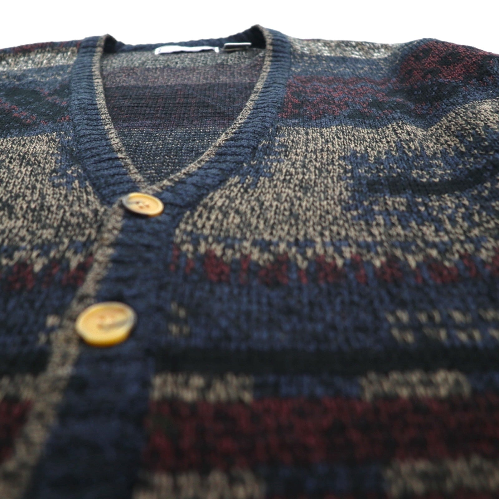 MICHAEL GERALD 90s Patterned Jacquard Knit Cardigan, Size L, Navy