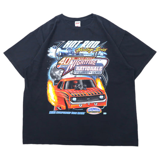 日本然リトテ-古着オンライン-anvil レーシングカー 両面プリント Tシャツ 2XL ブラック コットン HOT ROD ビッグサイズ-