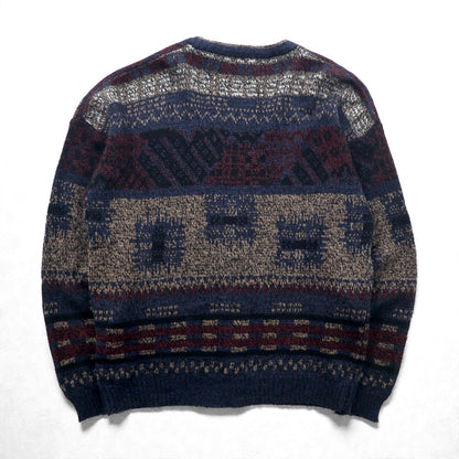 MICHAEL GERALD 90年代 総柄 ジャガードニット カーディガン L ネイビー アクリル