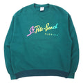 日本然リトテ-古着オンライン-JERZEES USA製 90年代 プリント スウェット L グリーン コットン St. Pete Beach FLORIDA-JERZEES USA Made 90's Print Sweatshirt L Green Cotton St. Pete Beach FLORIDA