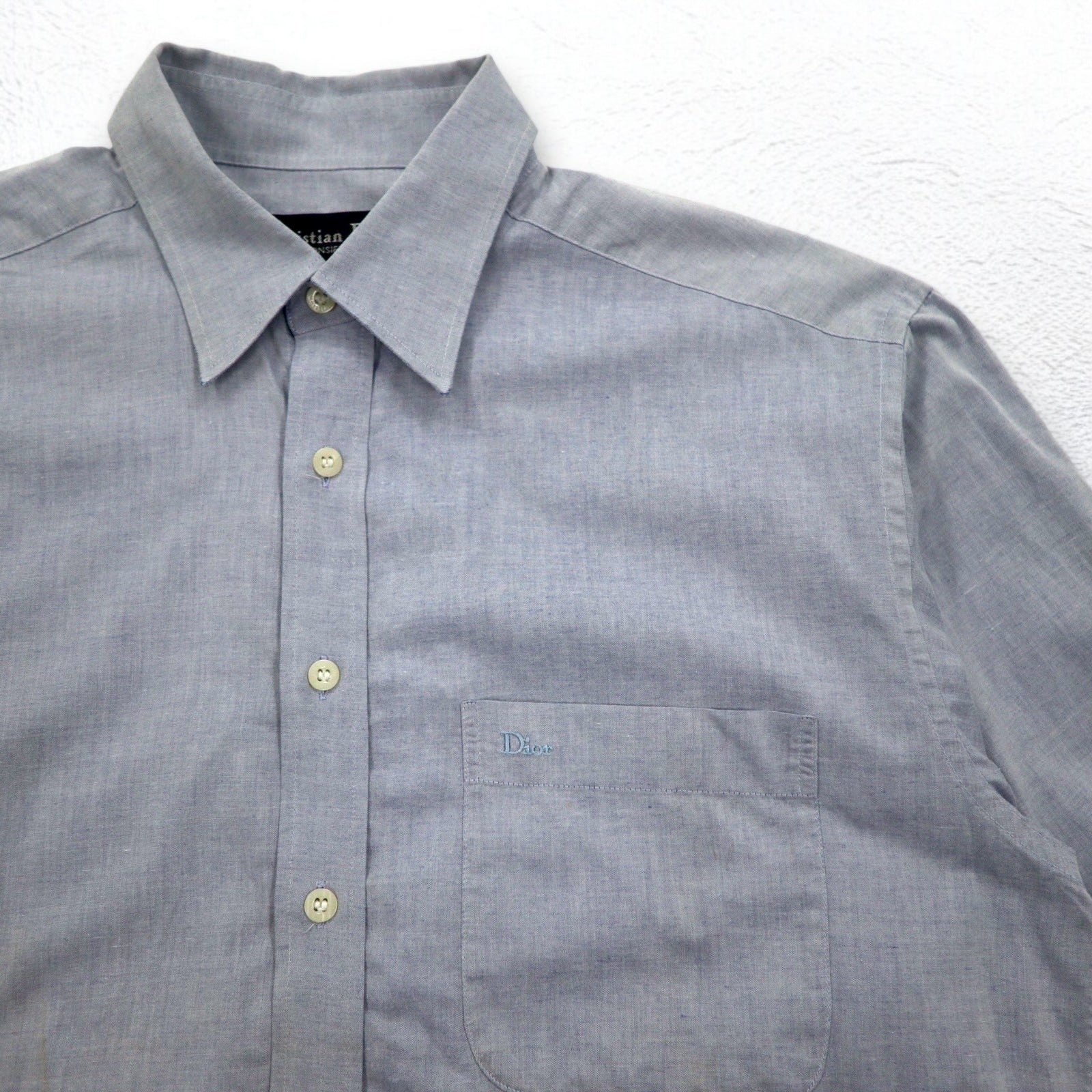Christian Dior MONSIEUR オールド シャンブレーシャツ L ブルー ワンポイントロゴ刺繍