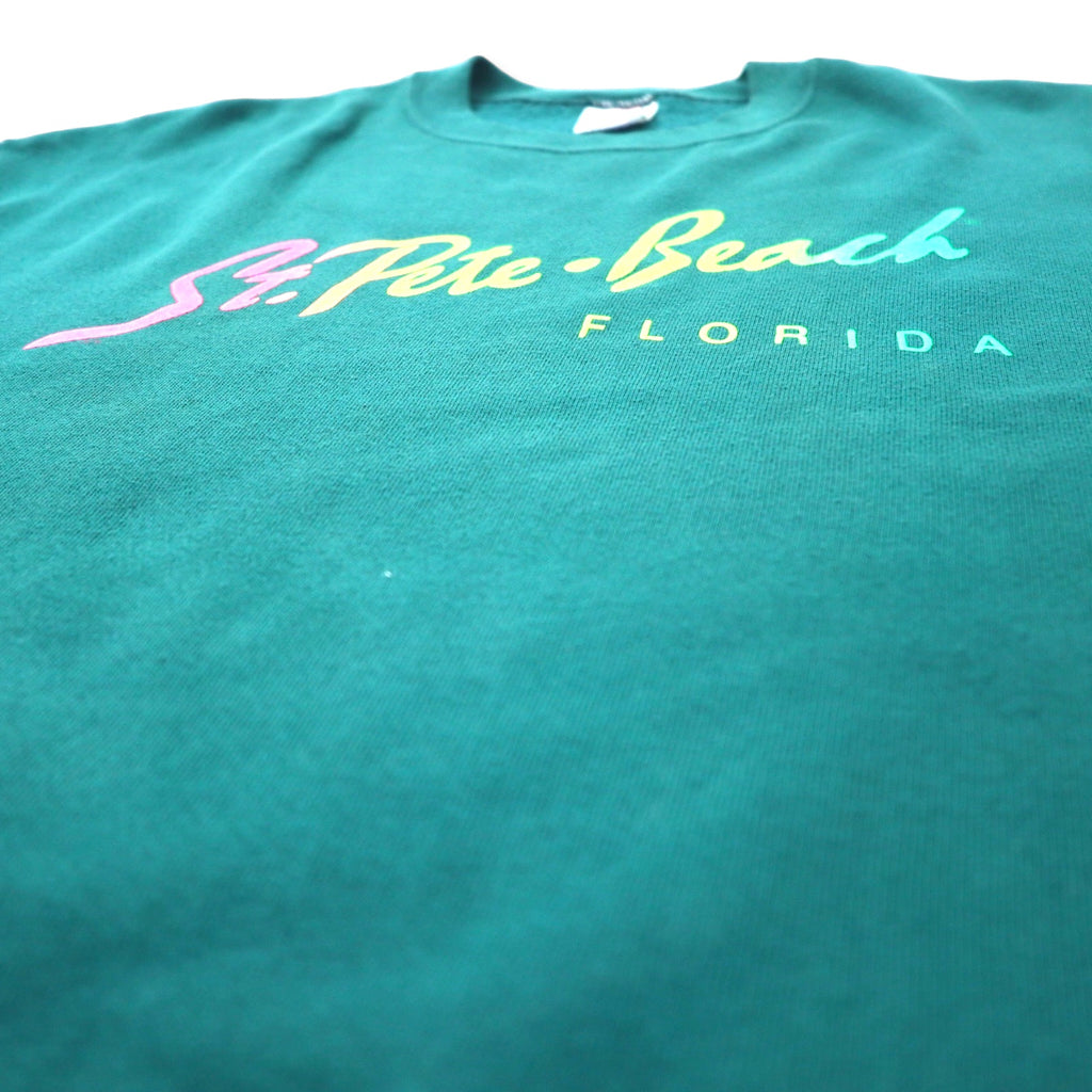 JERZEES Made in USA 90s Printed Sweatshirt L Green Cotton St. Pete Beach FLORIDA