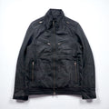 Freedom シープレザー ダブルジップ シングル ライダースジャケット S ブラック 羊革 スタンドカラー パキスタン製