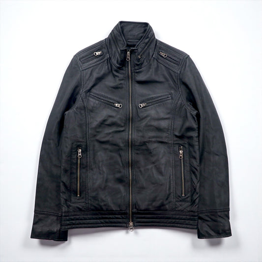 Freedom シープレザー ダブルジップ シングル ライダースジャケット S ブラック 羊革 スタンドカラー パキスタン製