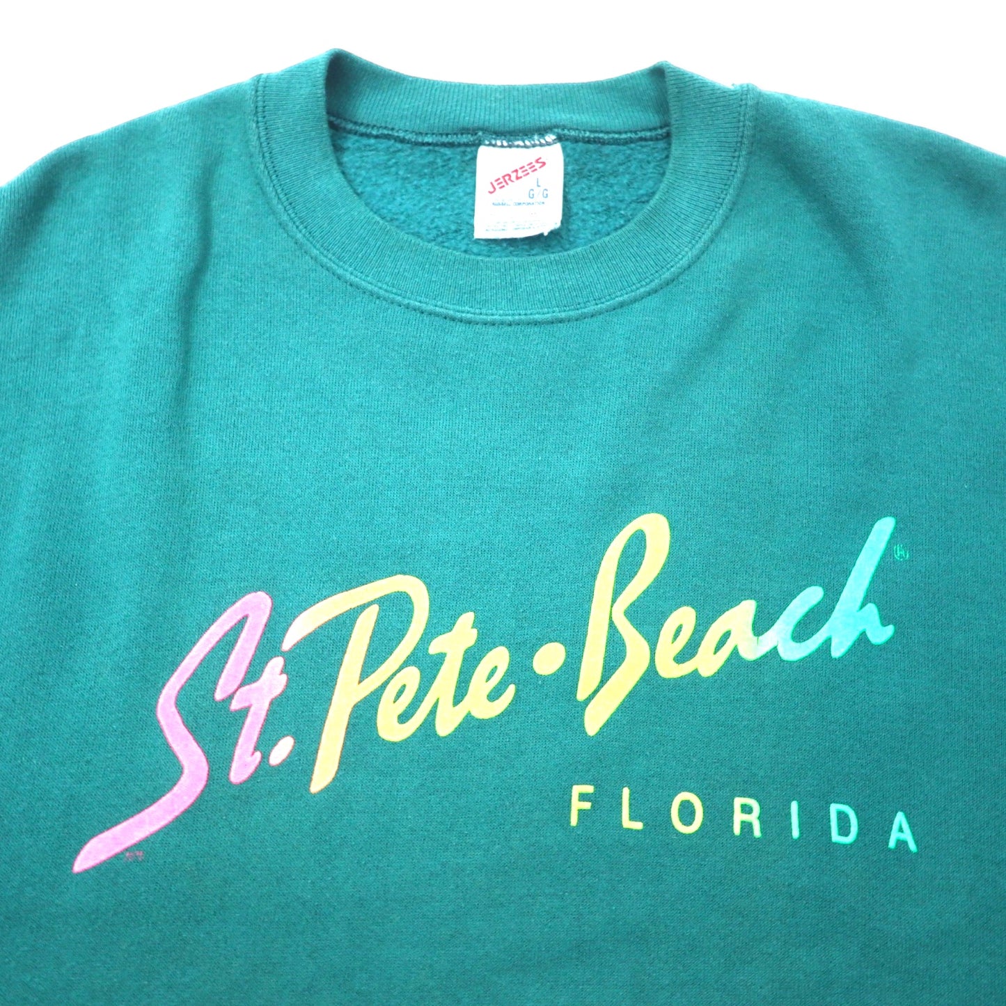 JERZEES USA製 90年代 プリント スウェット L グリーン コットン St. Pete Beach FLORIDA