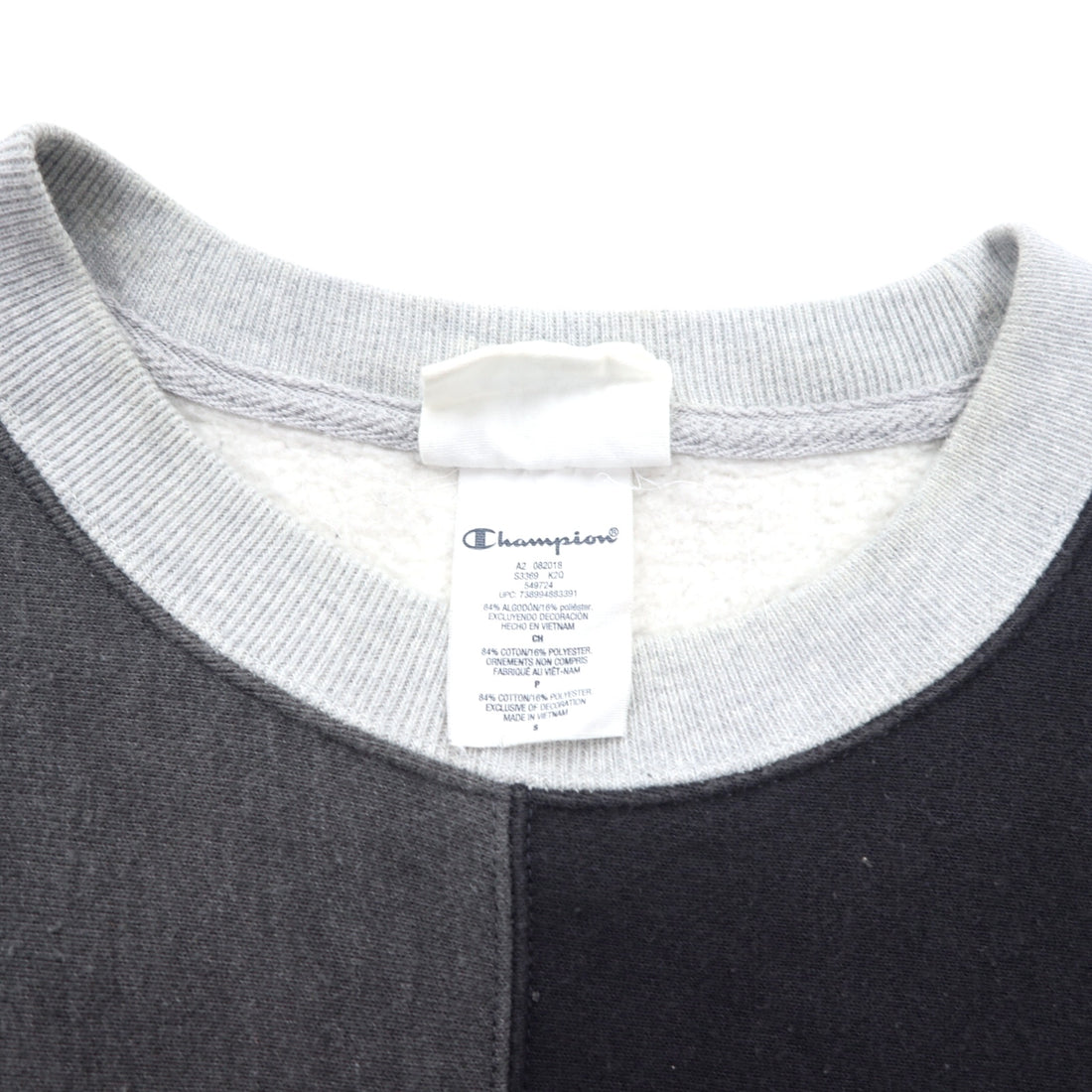 Champion Reverse Weave Script Logo Embroidered Sweatshirt L Grey Cotton Color Block Blue Single Tag Reissue
