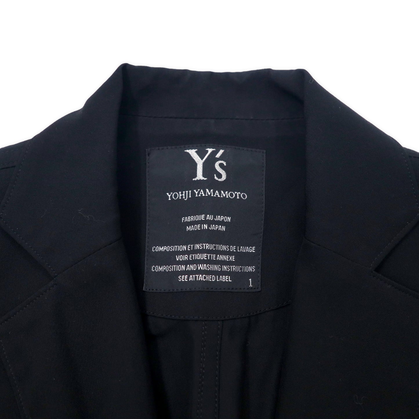 Y's YOHJI YAMAMOTO シルキーウール テーラードジャケット 1 ブラック YP-J17-111 日本製