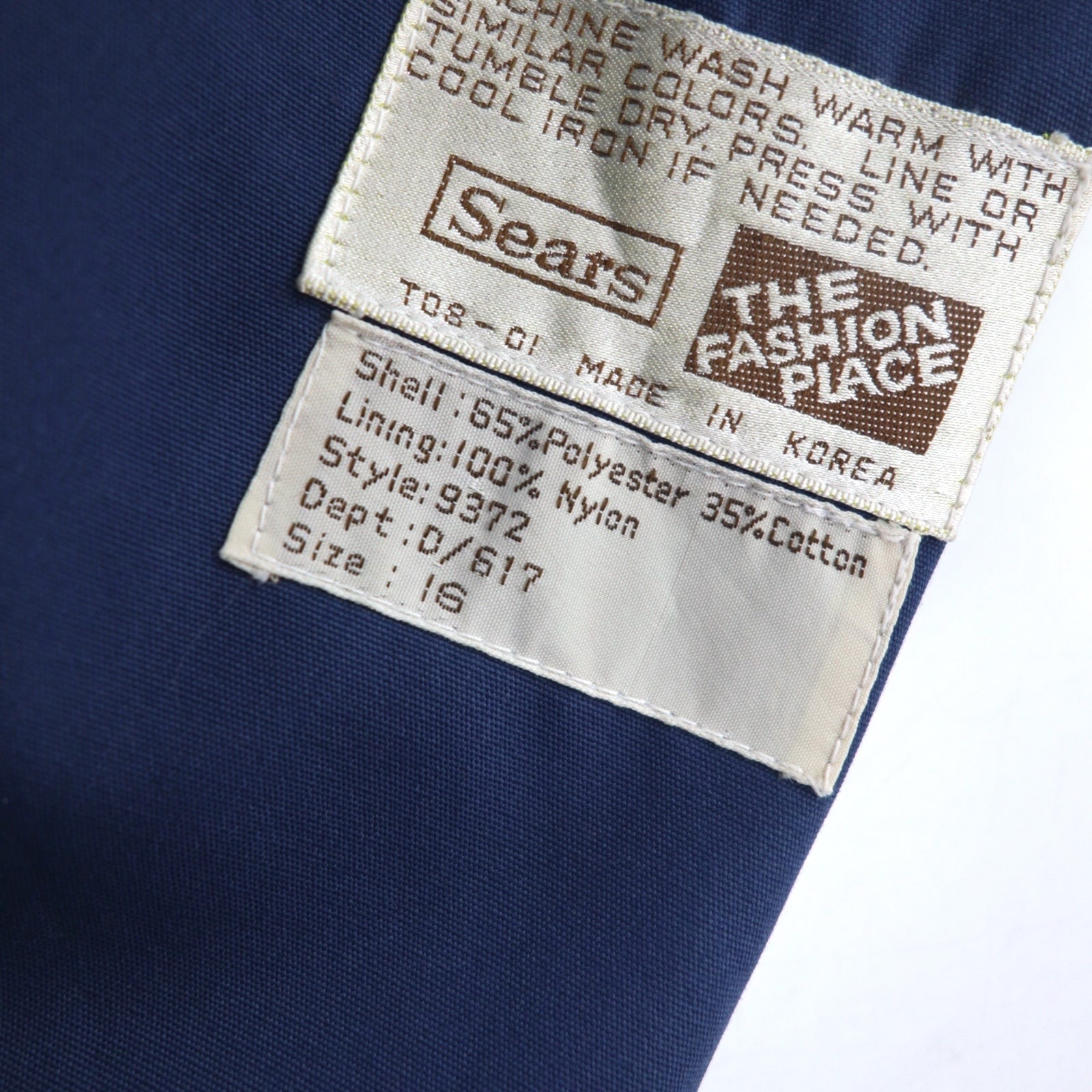 Sears 90s Double Breasted Trench Coat, XL, Navy, Polyester, Cotton, Belted