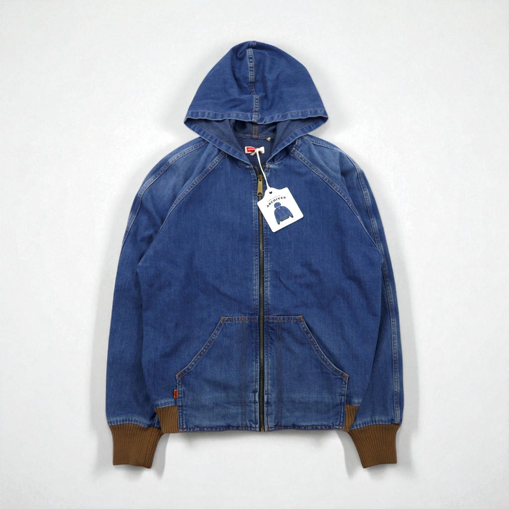 LEVI'S VINTAGE CLOTHING (LVC) Denim Hooded Jacket, Size M, Orange Tab Hooded Jacket A2217-0000, Unused, Talon Zip, Large Pentagonal Design, ARCHIVES