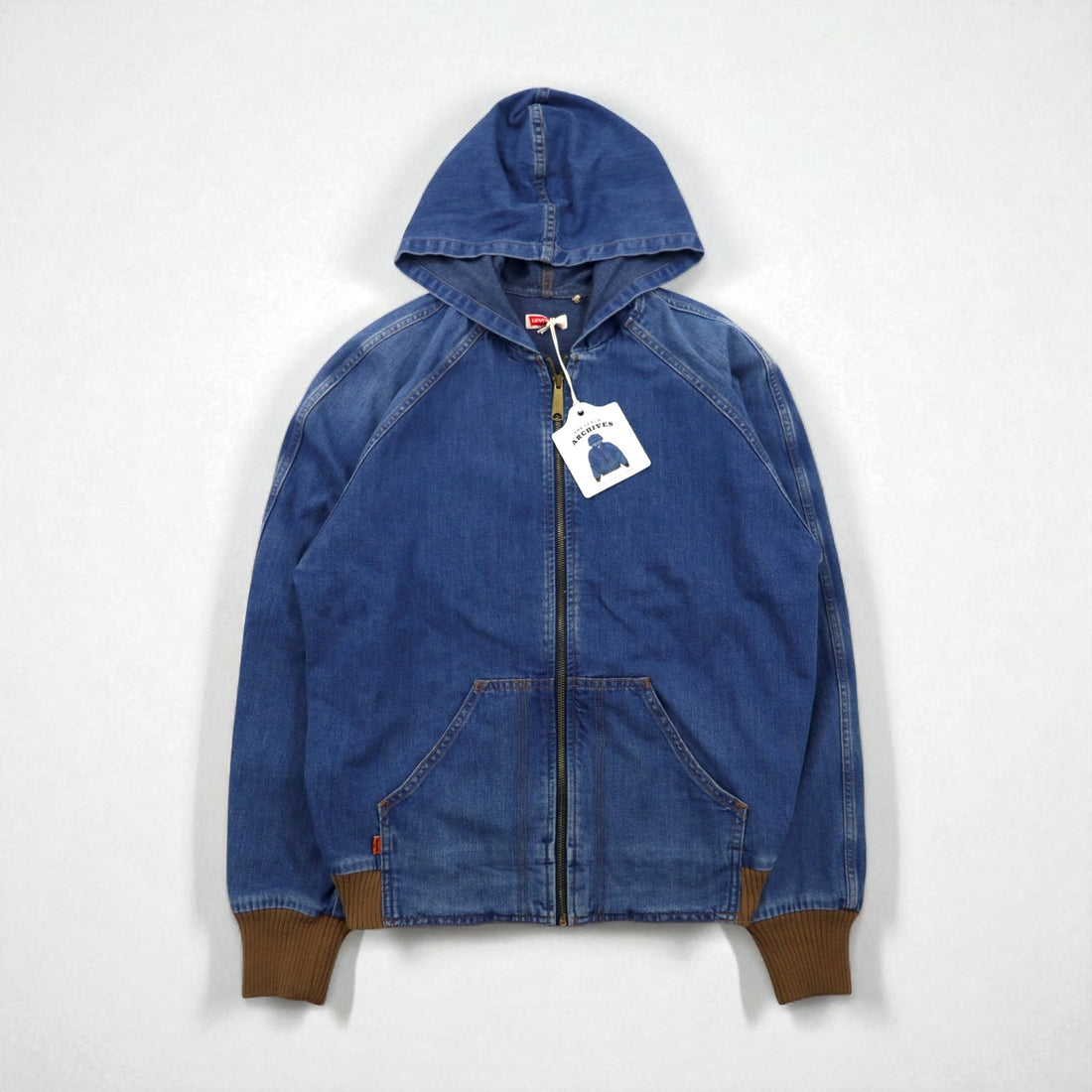 LEVI'S VINTAGE CLOTHING (LVC) Denim Hooded Jacket, Size M, Orange Tab Hooded Jacket A2217-0000, Unused, Talon Zip, Large Pentagonal Design, ARCHIVES