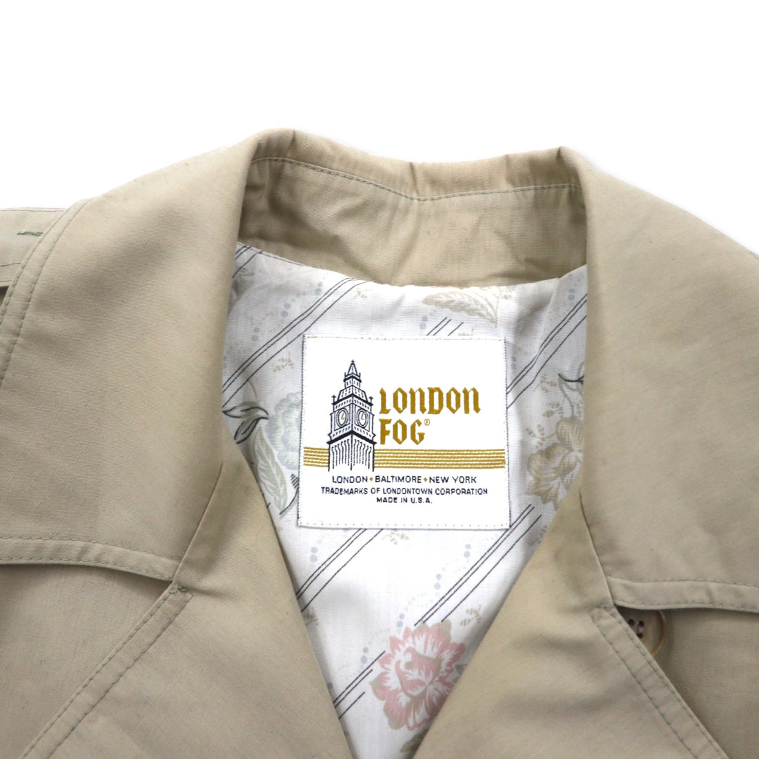 LONDON FOG 90年代 USA製トレンチコート XL ベージュ ポリエステル コットン 裏地花柄