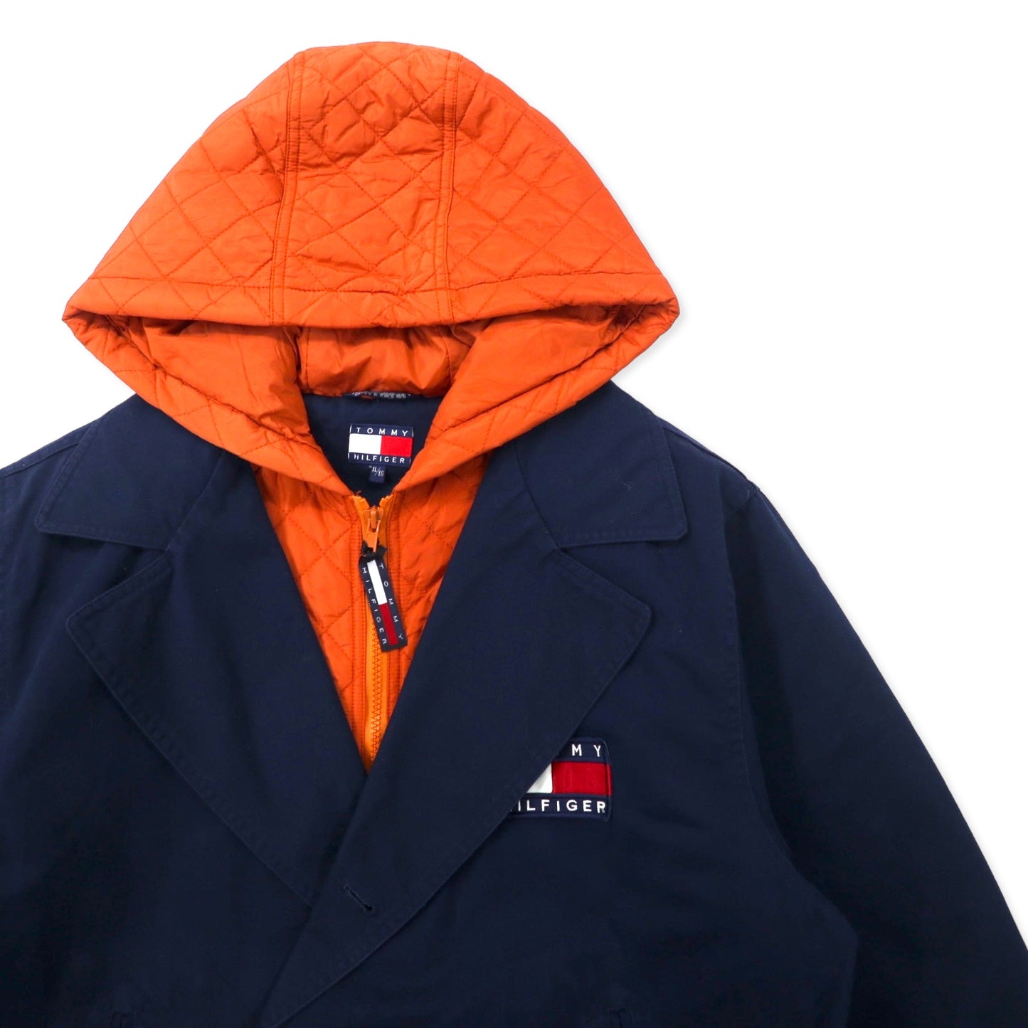 TOMMY HILFIGER 90年代 3WAY レイヤードデザイン ピーコート XL ネイビー コットン フラッグロゴワッペン 中綿ライナー着脱式