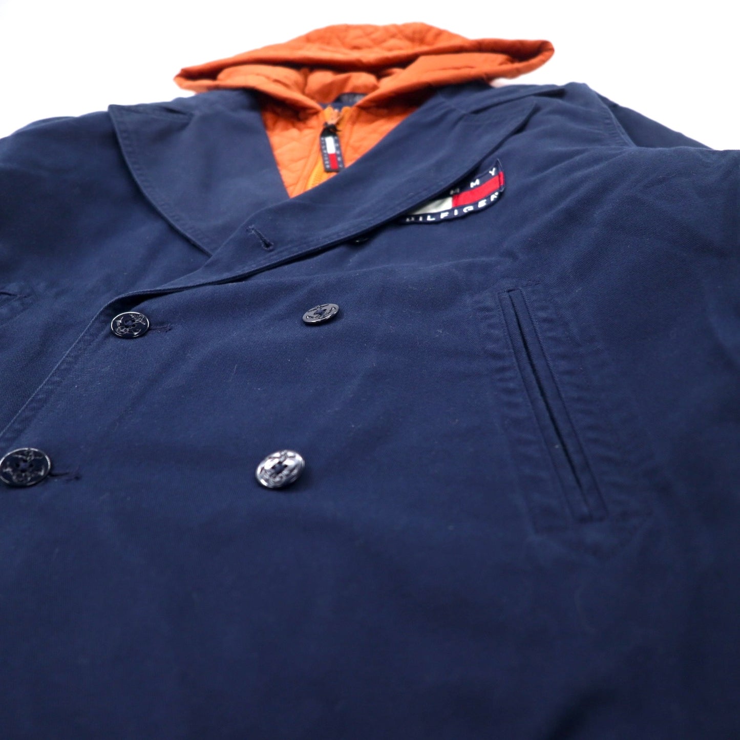 TOMMY HILFIGER 90年代 3WAY レイヤードデザイン ピーコート XL ネイビー コットン フラッグロゴワッペン 中綿ライナー着脱式