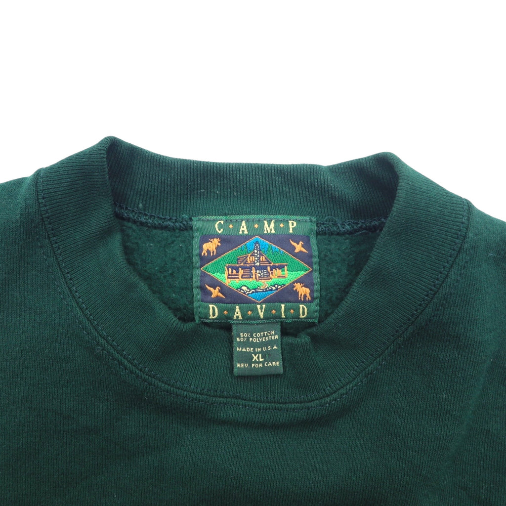 Made in the USA 90s CAMP DAVID Sweatshirt XL Green Embroidered GREAT LAKES Cotton Fleece Lining
