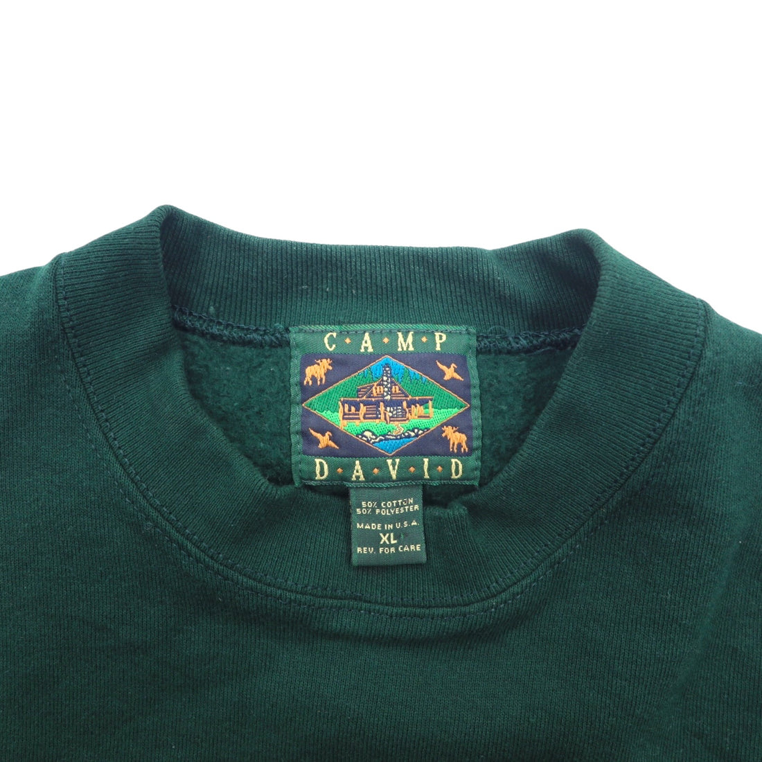 Made in the USA 90s CAMP DAVID Sweatshirt XL Green Embroidered GREAT LAKES Cotton Fleece Lining
