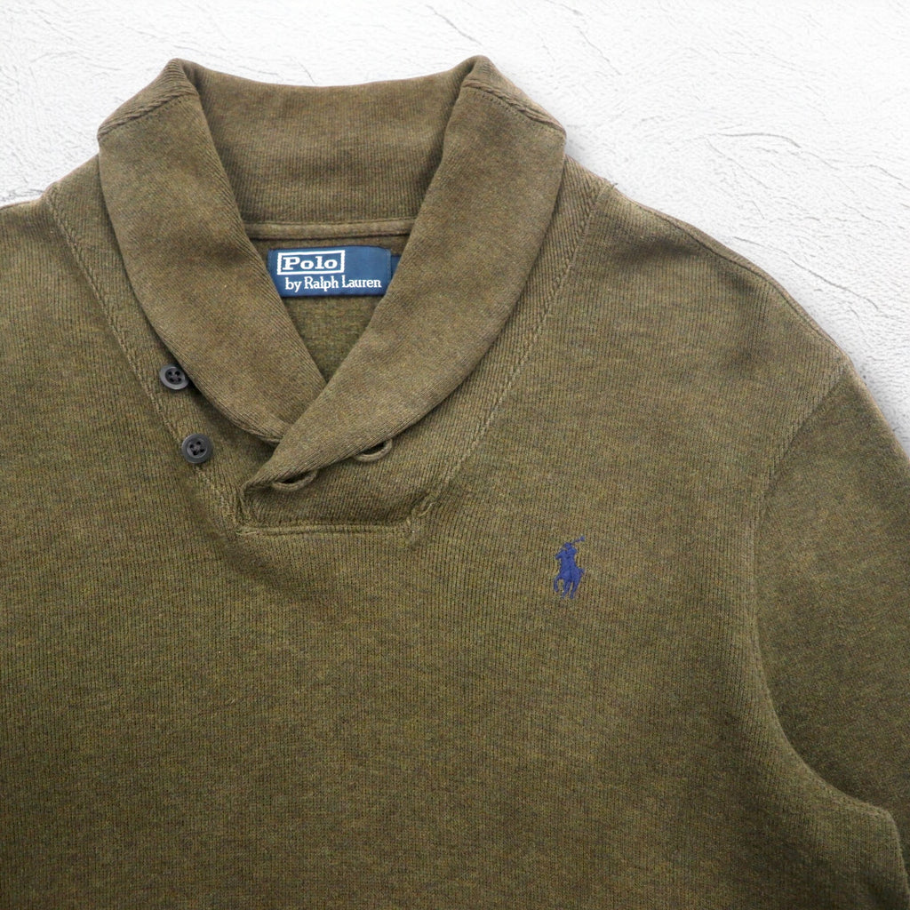 Polo by Ralph Lauren Shawl Collar Sweatshirt, S, Khaki, Cotton, Small Pony Embroidery