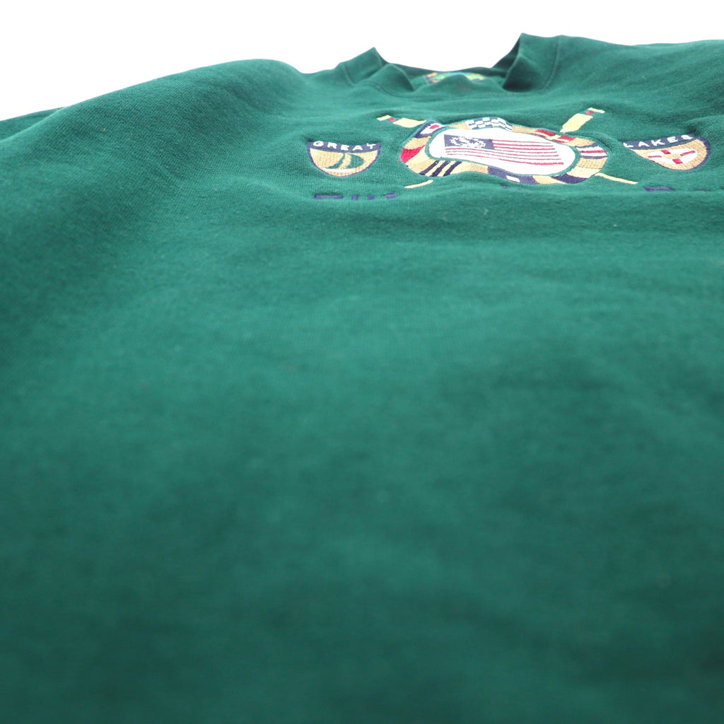 Made in the USA 90s CAMP DAVID Sweatshirt XL Green Embroidered GREAT LAKES Cotton Fleece Lining