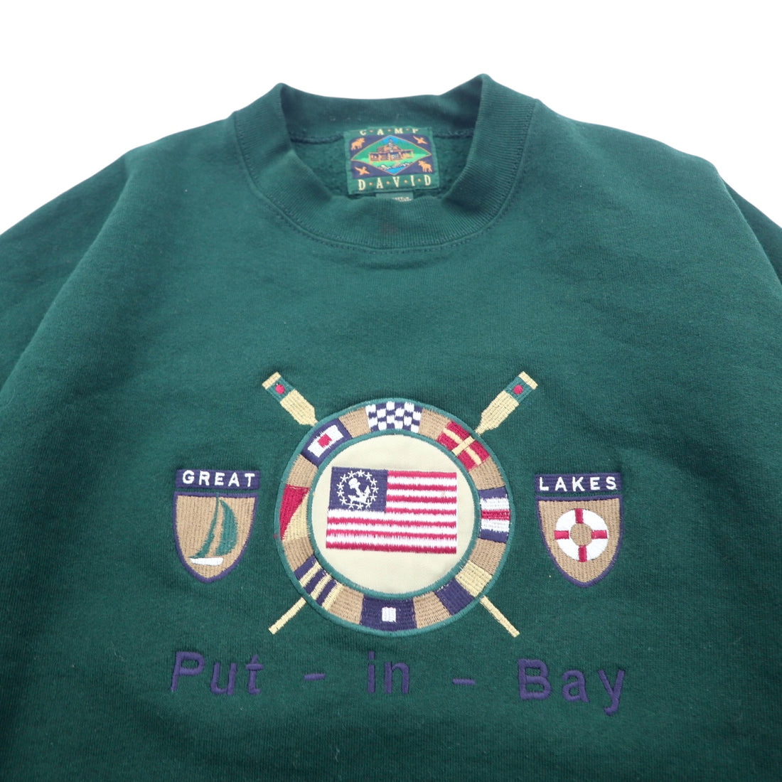 Made in the USA 90s CAMP DAVID Sweatshirt XL Green Embroidered GREAT LAKES Cotton Fleece Lining