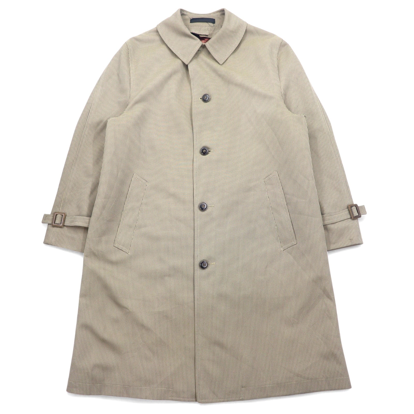 日本然リトテ-古着オンライン-80年代 Neiman-Marcus グレンチェック ステンカラーコート 40 グレー ベージュ RASCHEL WARP KNIT-80's Neiman-Marcus Checked Coat 40 Gray Beige RASCHEL WARP KNIT