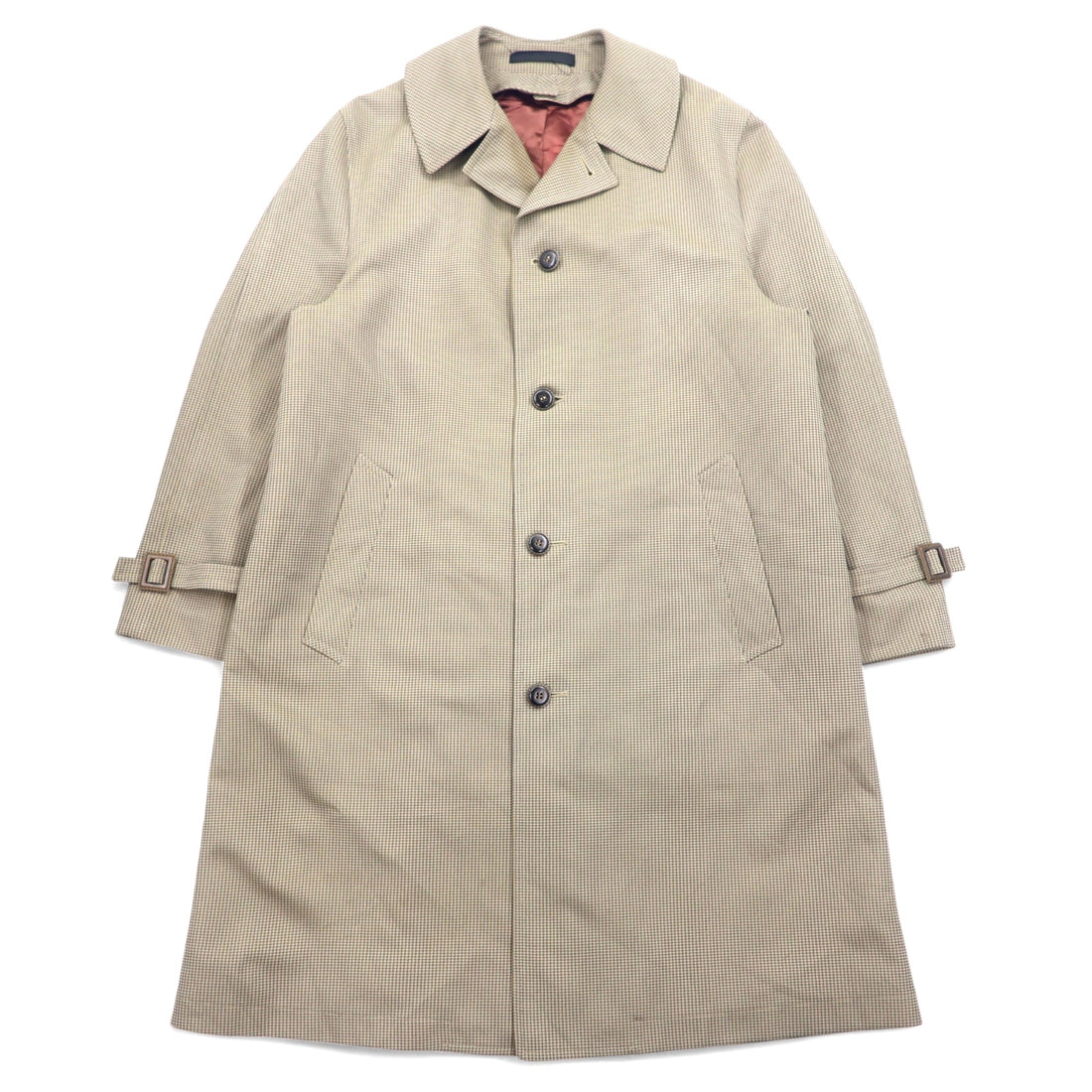 80s Neiman-Marcus Glen Check Balmacaan Coat Size 40 Gray Beige RASCHEL WARP KNIT