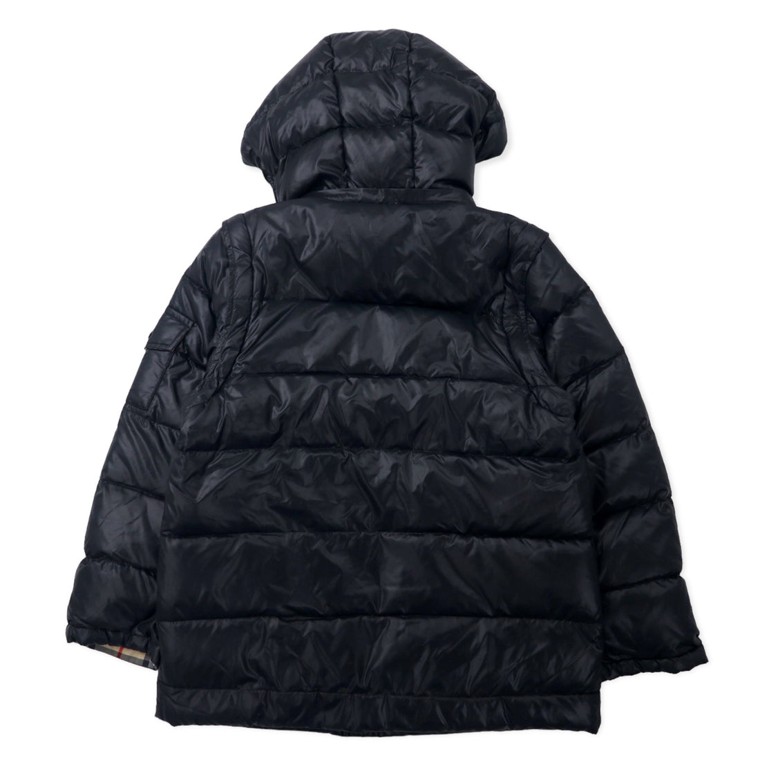 BURBERRY 2WAY Down Jacket Down Vest S Black Nylon Hood Detachable Sleeves Detachable One Point Logo Embroidery Lining Nova Check
