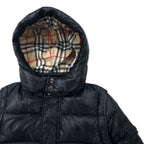 BURBERRY 2WAY Down Jacket Down Vest S Black Nylon Hood Detachable Sleeves Detachable One Point Logo Embroidery Lining Nova Check