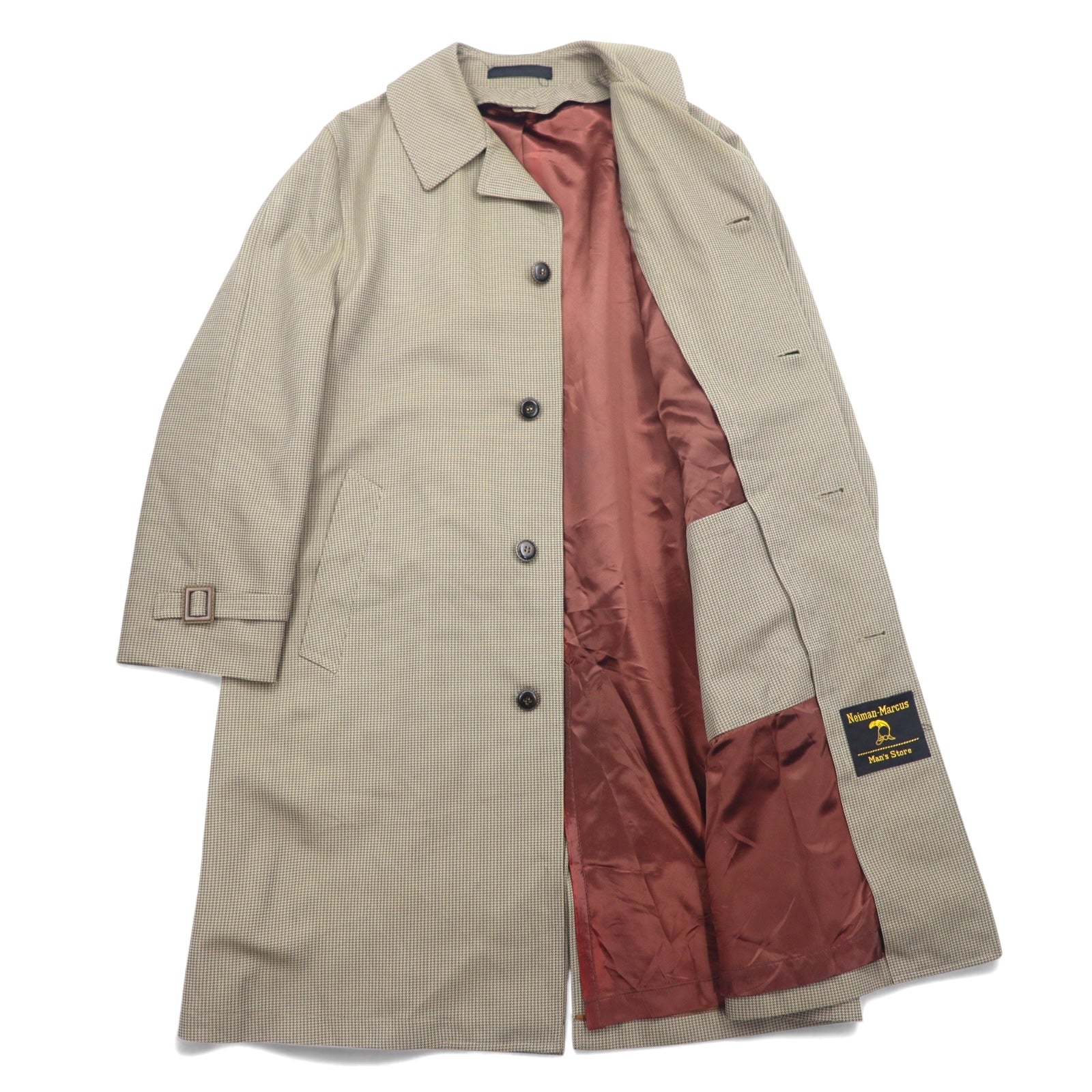 80s Neiman-Marcus Glen Check Balmacaan Coat Size 40 Gray Beige RASCHEL WARP KNIT