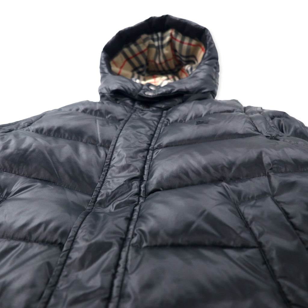 BURBERRY 2WAY Down Jacket Down Vest S Black Nylon Hood Detachable Sleeves Detachable One Point Logo Embroidery Lining Nova Check