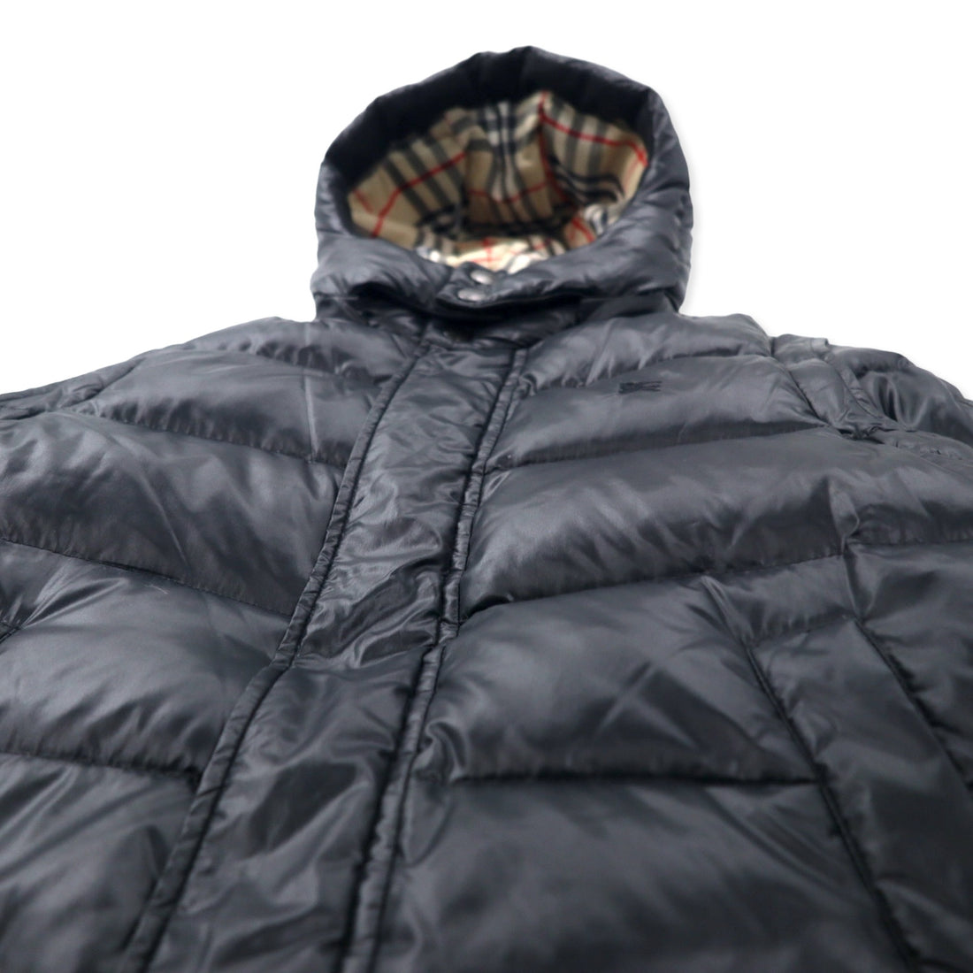 BURBERRY 2WAY Down Jacket Down Vest S Black Nylon Hood Detachable Sleeves Detachable One Point Logo Embroidery Lining Nova Check