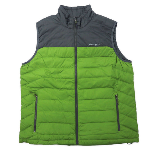 日本然リトテ-古着オンライン-Eddie Bauer 2トーン ダウンベスト TXL グリーン グレー ナイロン ワンポイントロゴ 0805-Eddie Bauer 2 Tone Puffer Vest TXL Green Gray Nylon One Point Logo 0805