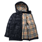 BURBERRY 2WAY Down Jacket Down Vest S Black Nylon Hood Detachable Sleeves Detachable One Point Logo Embroidery Lining Nova Check