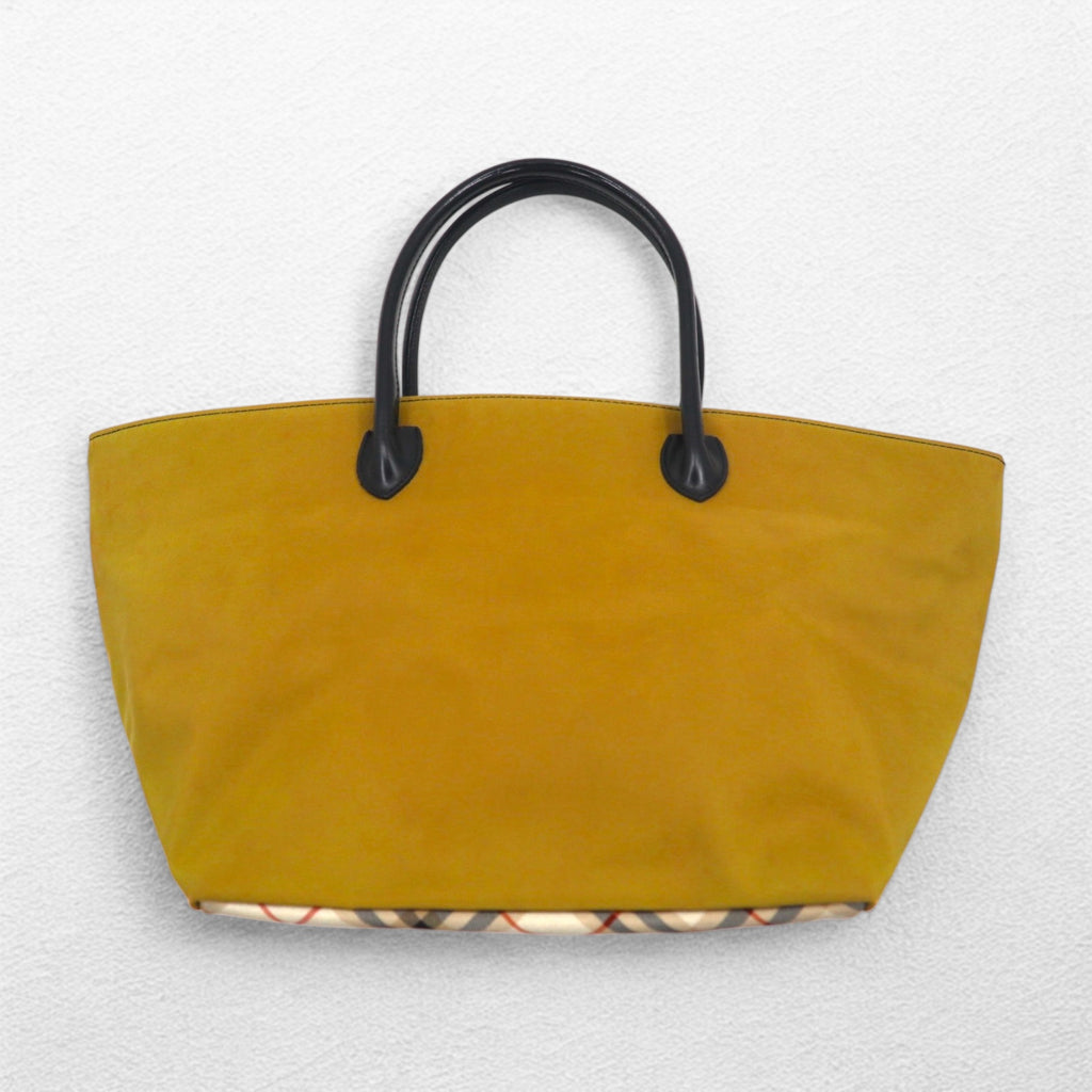 BURBERRY BLUE LABEL Nova check boat-shaped tote bag, beige, nylon, leather, cowhide, made in Japan