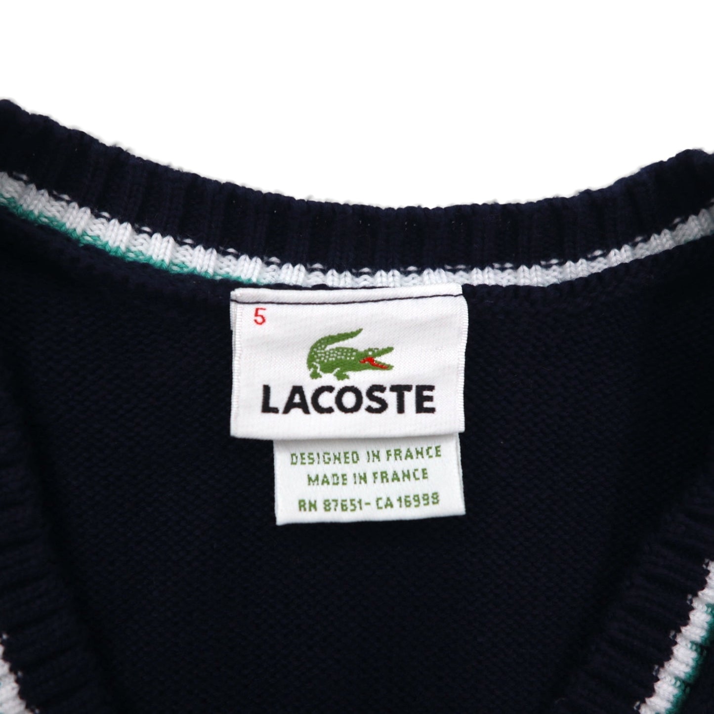LACOSTE French-made Childen Knit V-Neck Vest, Size L, Navy, Cable Knit, Ivy