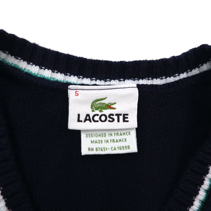 LACOSTE French-made Childen Knit V-Neck Vest, Size L, Navy, Cable Knit, Ivy
